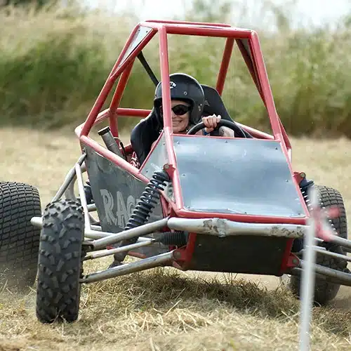 Corporate event featuring hovercraft, vehicles and blindfold driving activities