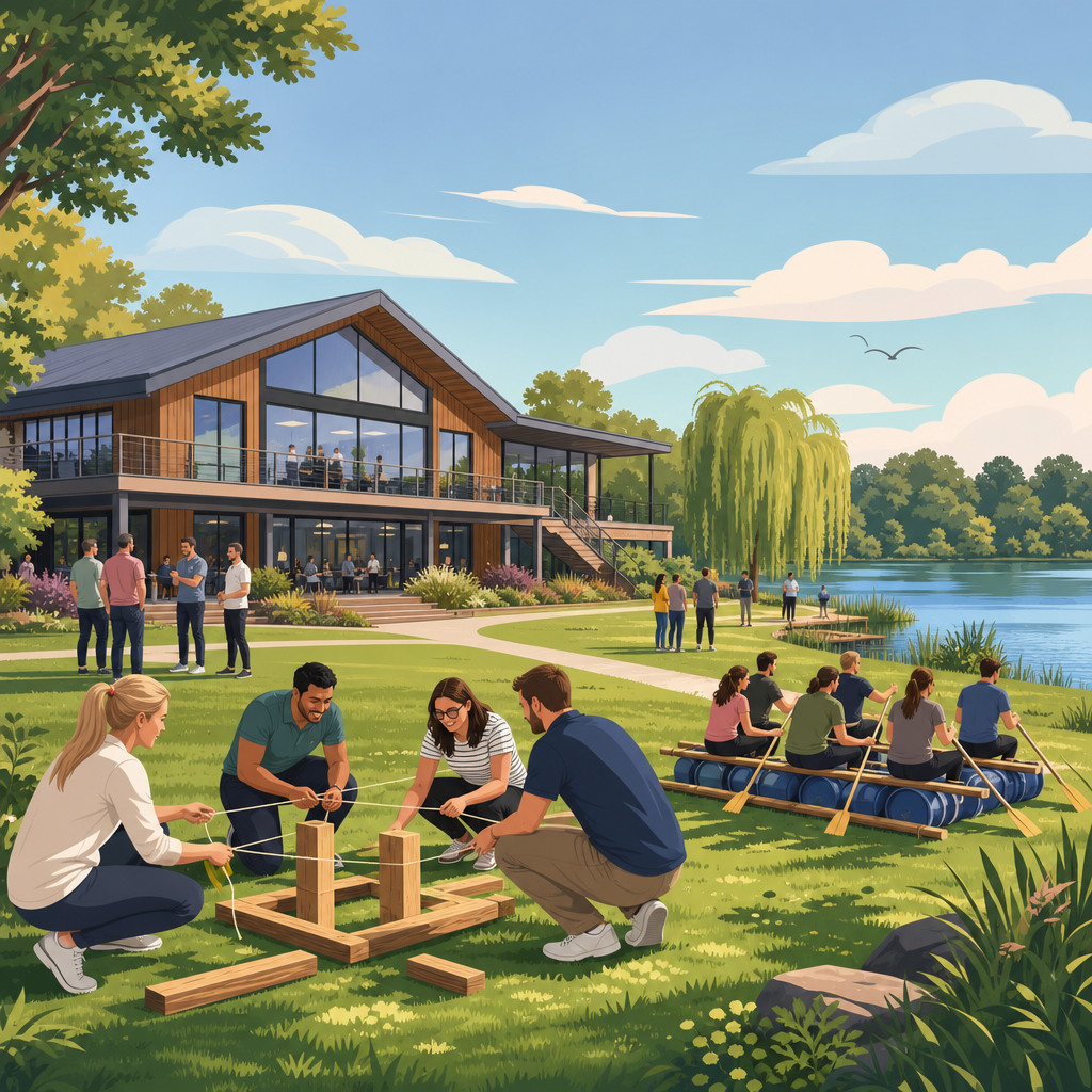 Illustration of Amber Lakes, Staines, team building venue in Windsor, Surrey