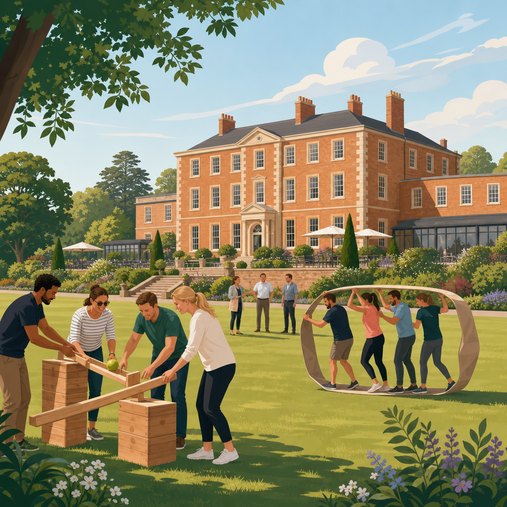 Illustration of Brooksby Hall, Melton Mowbray, team building venue in Leicester, Leicestershire