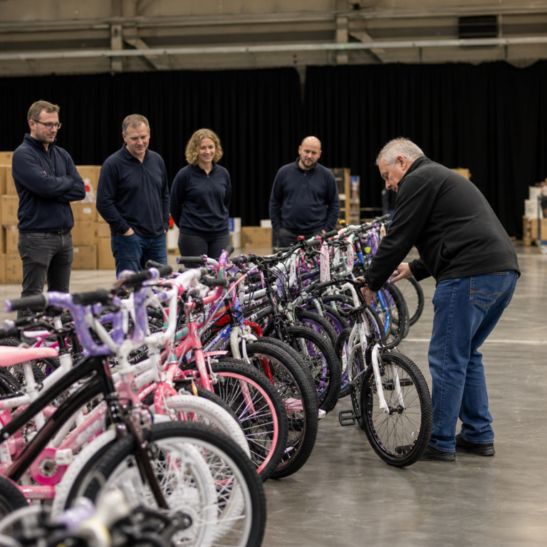 Finished bikes ready for safety check at the end of the event