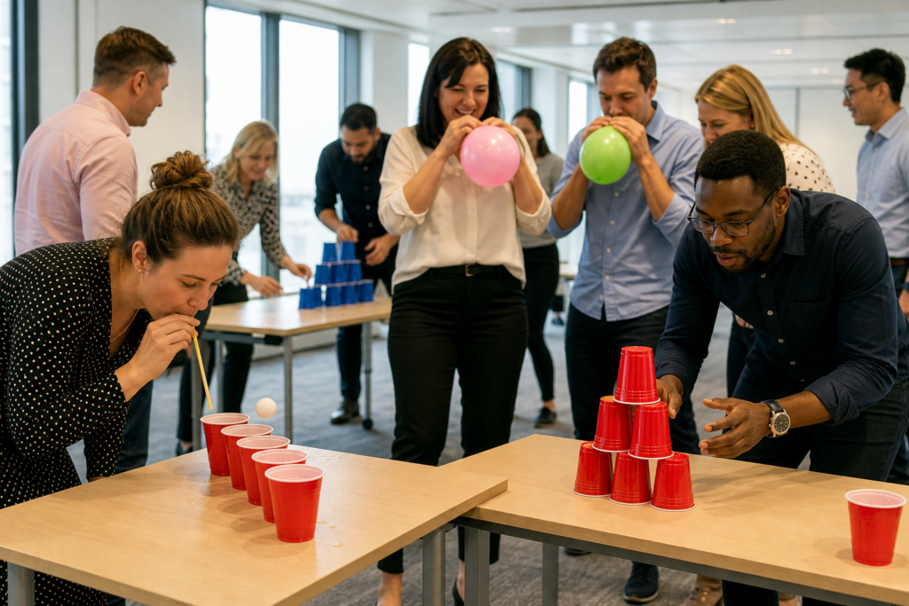 Colleagues competing in office-ready minute to win it games