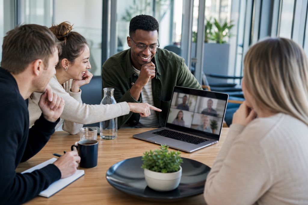 Colleagues playing a remote quiz together during a Microsoft Teams team building session