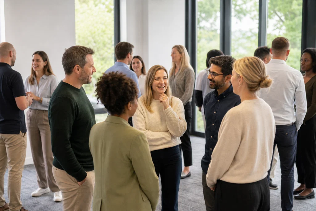 Colleagues taking part in an icebreaker activity at a corporate away day