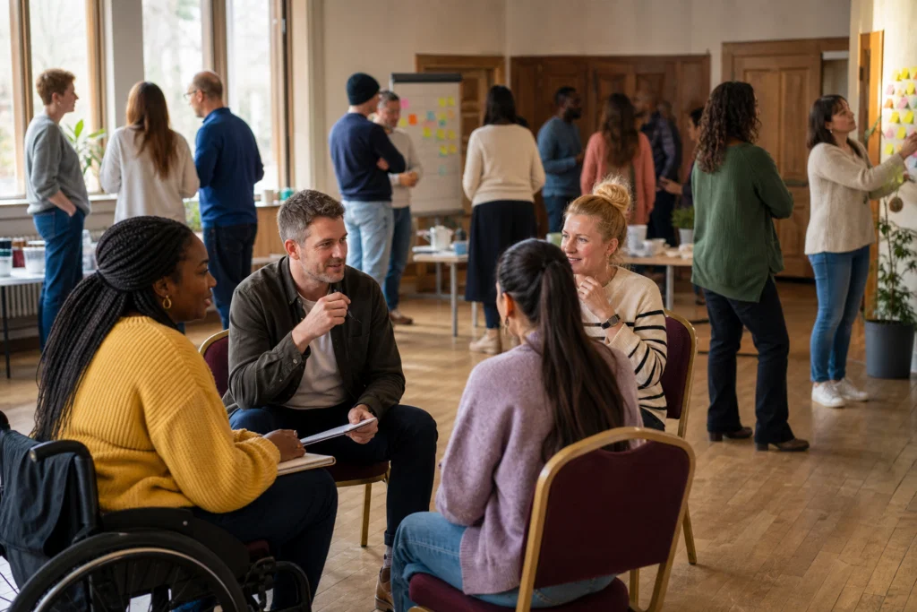 Colleagues taking part in an inclusive team activity during a workplace away day