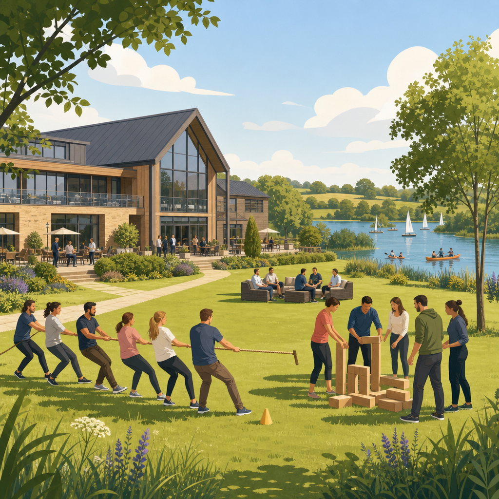 Illustration of Cotswold Water Park, Cirencester, team building venue in Gloucester, Gloucestershire