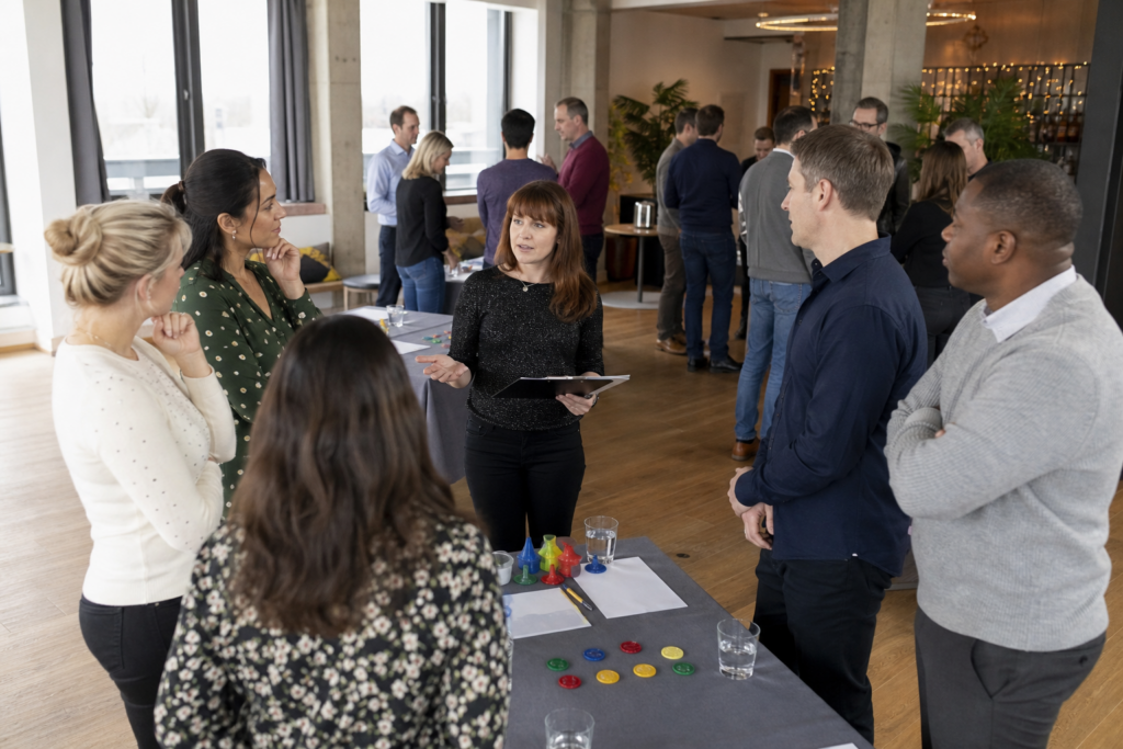 Facilitator briefing teams before office party games