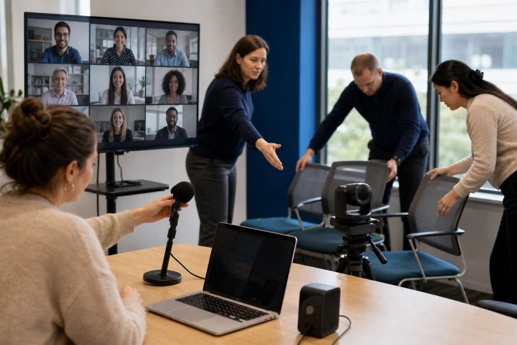 Inclusive hybrid workshop setup for remote and in-room colleagues