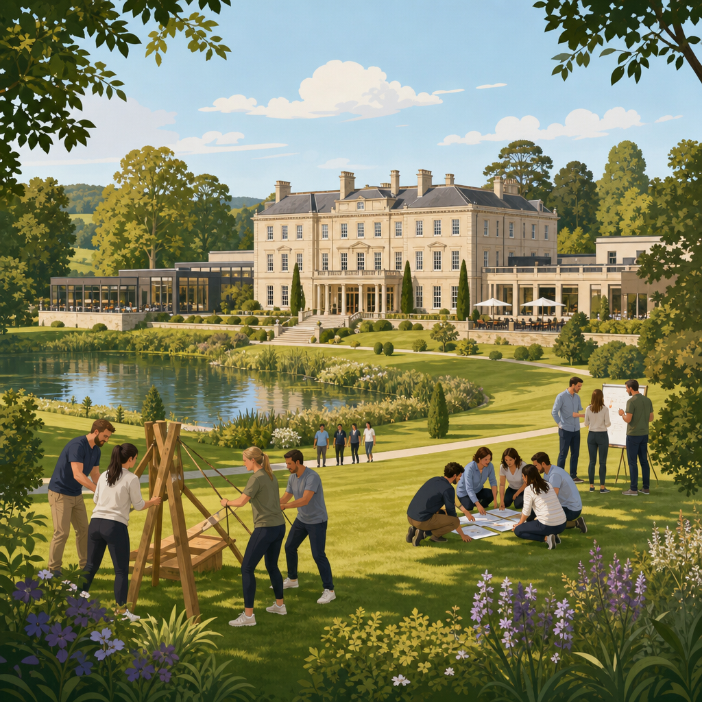 Illustration of Lucknam Park Hotel & Spa, Chippenham, team building venue in Bath, Bath and North East Somerset