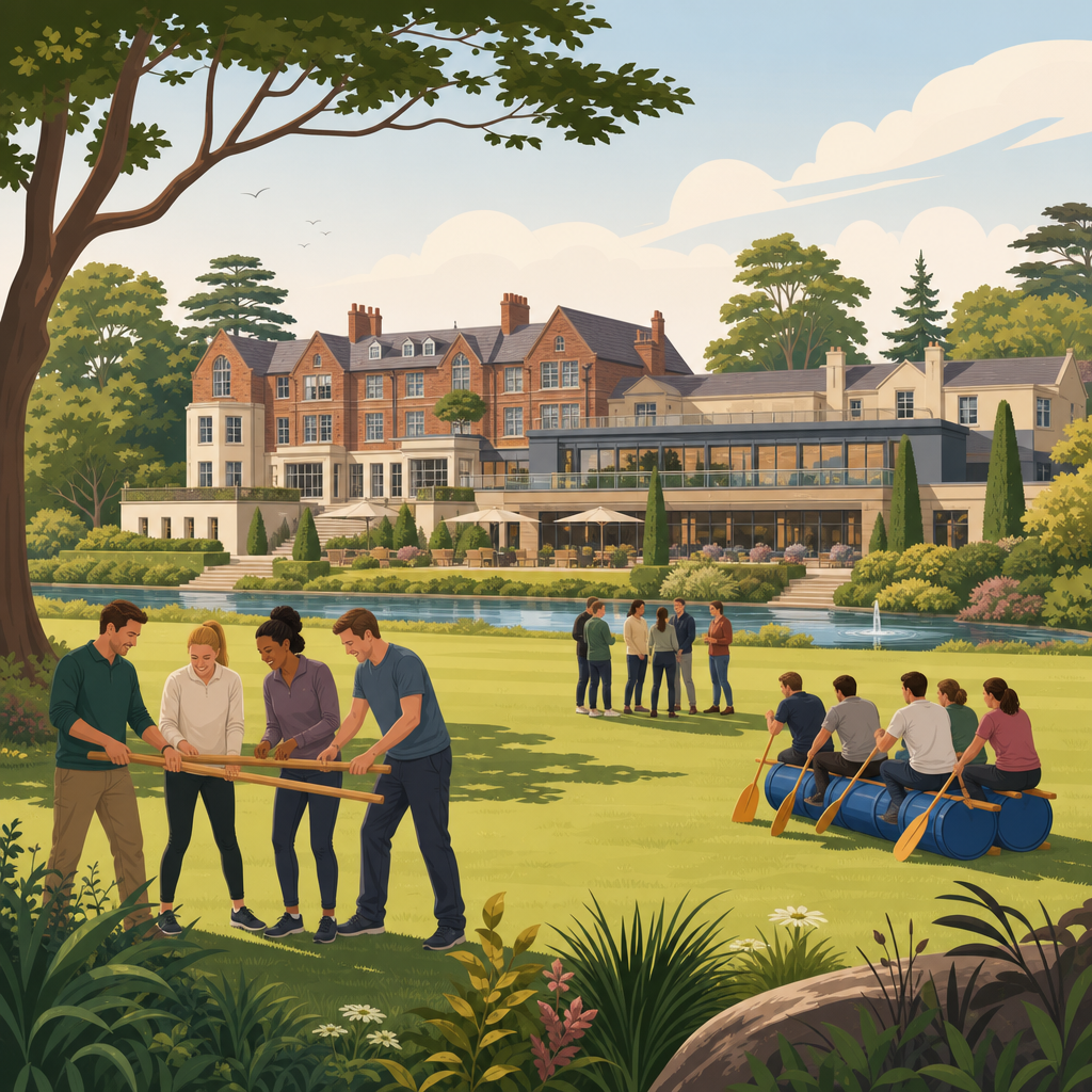 Illustration of Pennyhill Park, Bagshot, team building venue in Windsor, Surrey