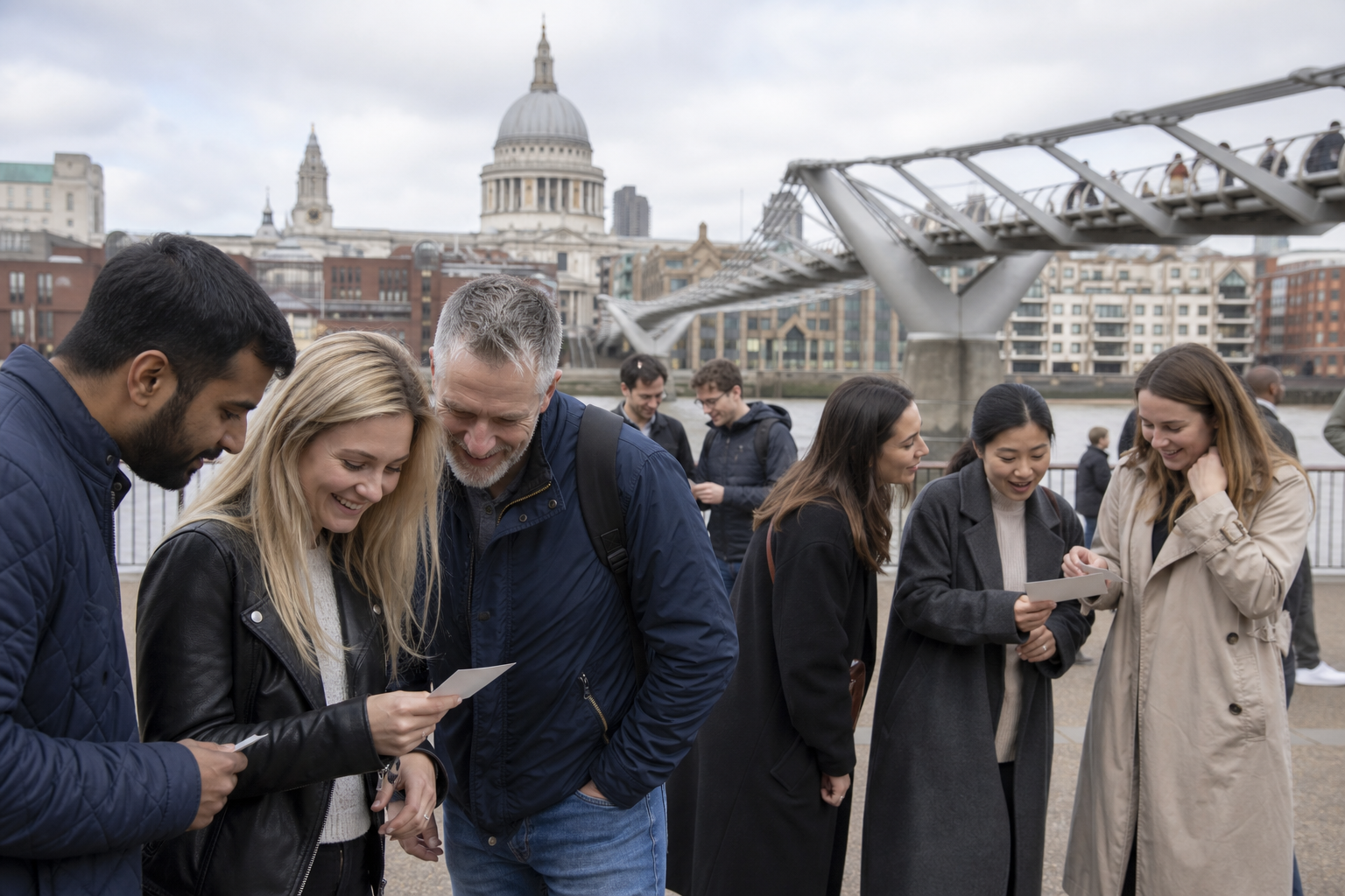 Corporate team on an outdoor treasure hunt in central London