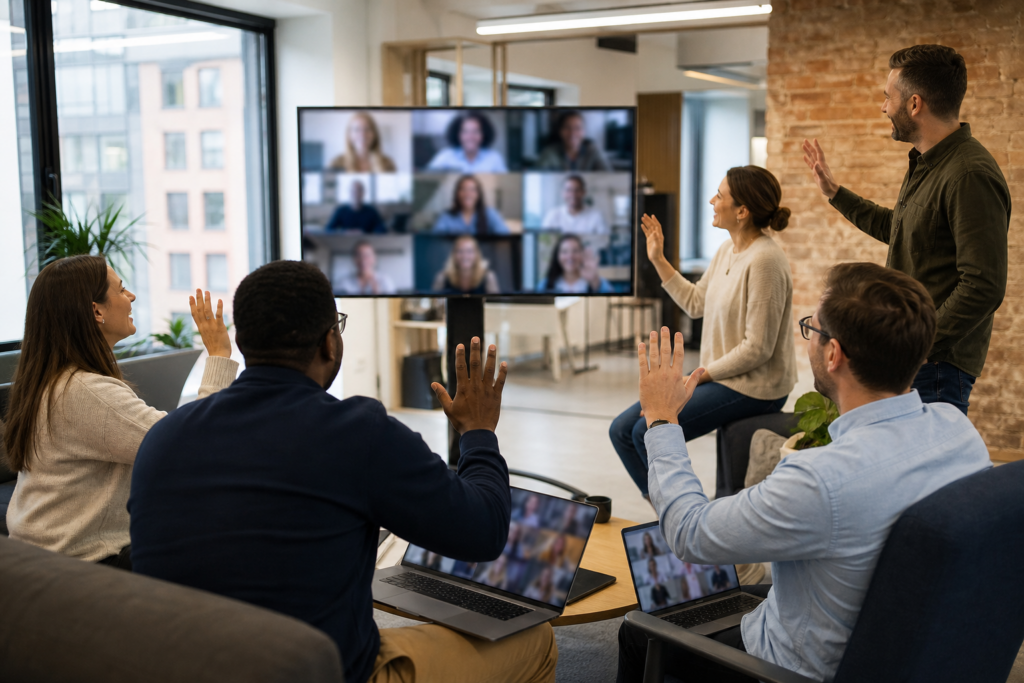 UK colleagues joining remote team games through a video meeting