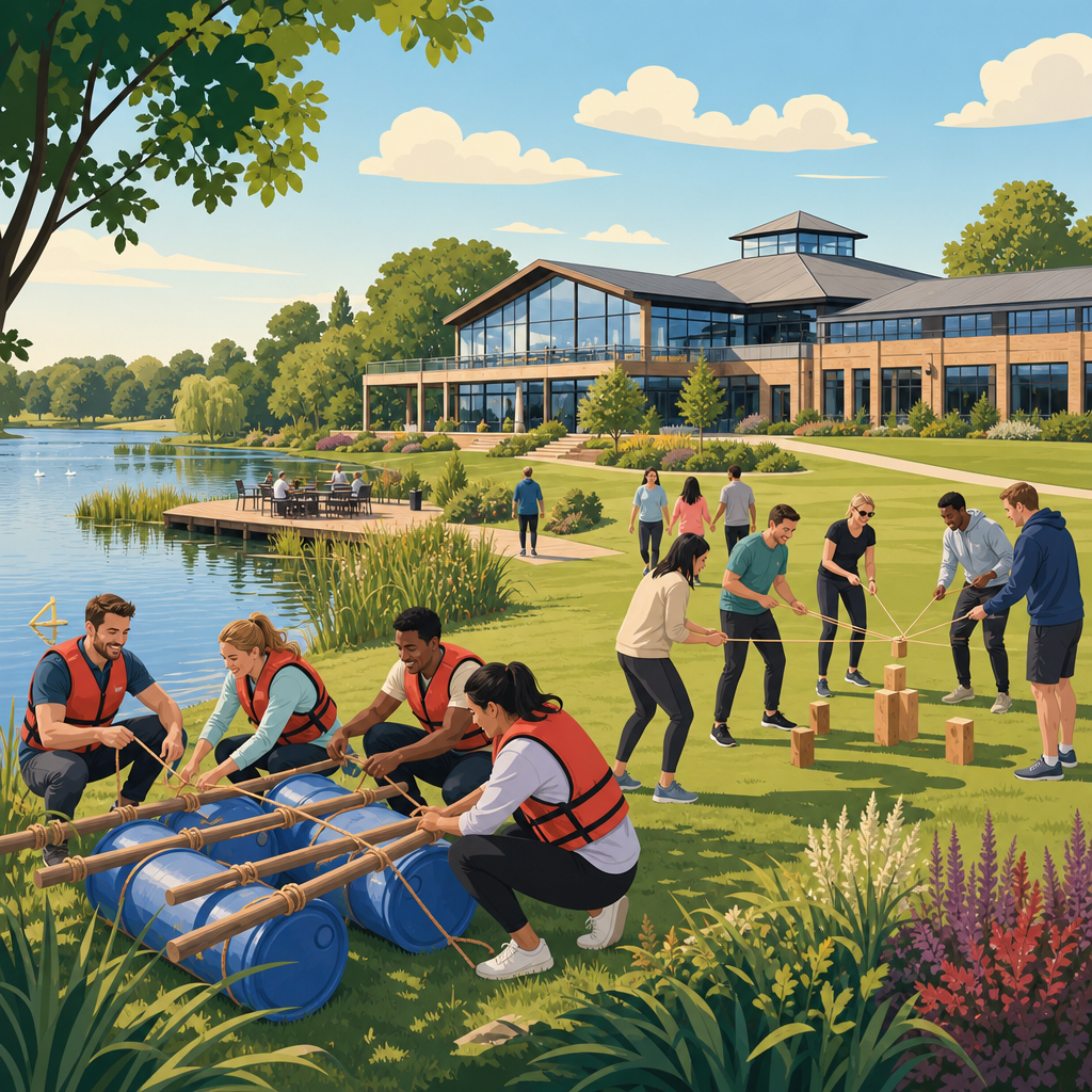 Illustration of Wyboston Lakes, Wyboston, team building venue in Cambridge, Bedfordshire